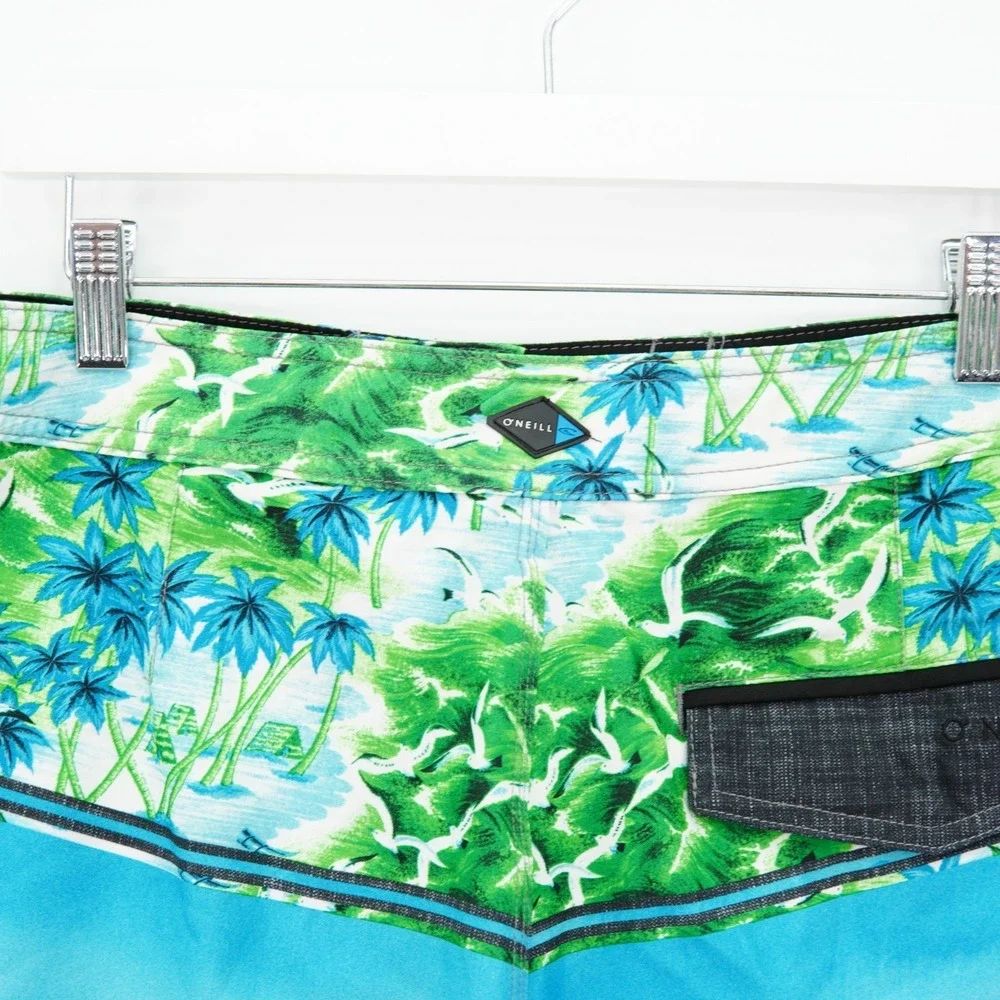 O'neil Blue Green Men's Tropical Swim Trunks 33 / 10 Tagged 32 Drawstring